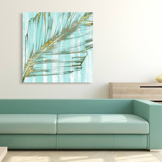 Empire Art Direct 38" x 38" Beach Frond in Gold I Frameless Free Floating Tempered Glass Wall Art